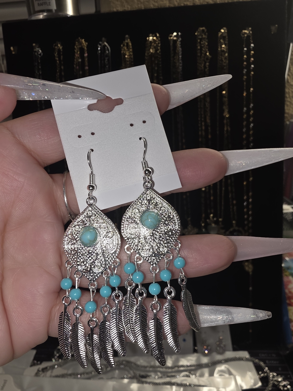 Bohemian Silver Teardrop Turquoise Dangle Earrings